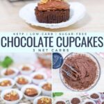 a collage of how to make keto chocolate cupcakes