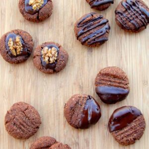 keto chocolate cookies on a wooden countertop