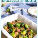 Brussels sprouts in a white serving dish