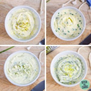 four pots of homemade herbed butter