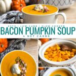 collage of slow-cooker bacon and pumpkin soup