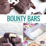 collage of how to make chocolate coated keto bounty bars