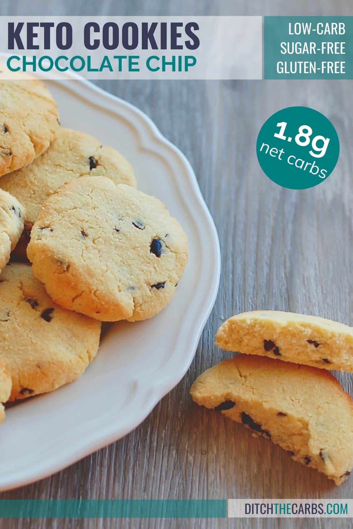 baked chocolate chip cookies on a white plate