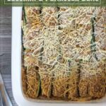 Zucchini and parmesan bake with an almond crust in a baking dish