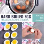 collage of eggs being hard boiled in a pressure cooker