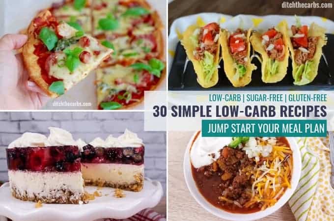 Collage of four photos with simple low carb meal ideas