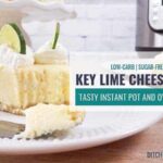 Sliced key lime cheesecake in front of the Instant Pot