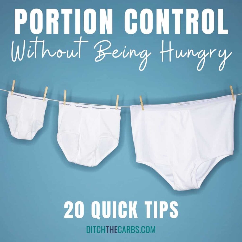 3 pairs of pants to demonstrate portion control