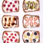 6 slices of toast with different breakfast toppings