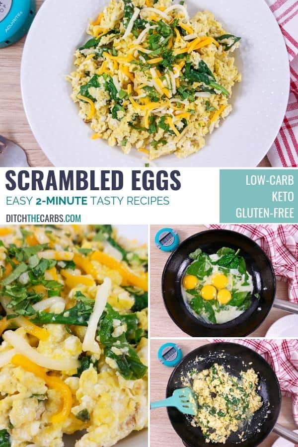 Collage showing the steps to making easy 2-Minute Scrambled Eggs