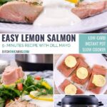 Photo collage of slow cooker poached salmon