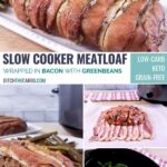 Collage of slow cooker meatloaf images and how to serve
