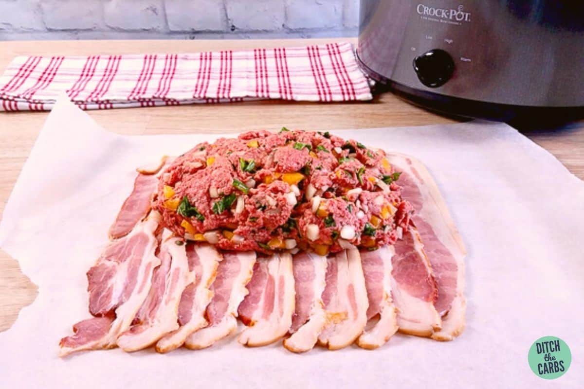 Easy SlowCooker Bacon Wrapped Meatloaf (Keto) Thinlicious