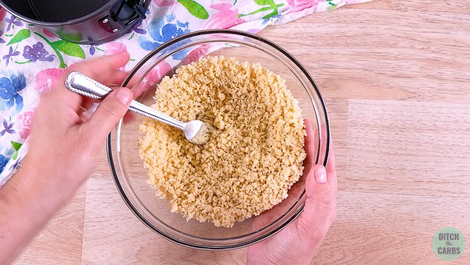 Mixing bowl with cheesecake base crumbs