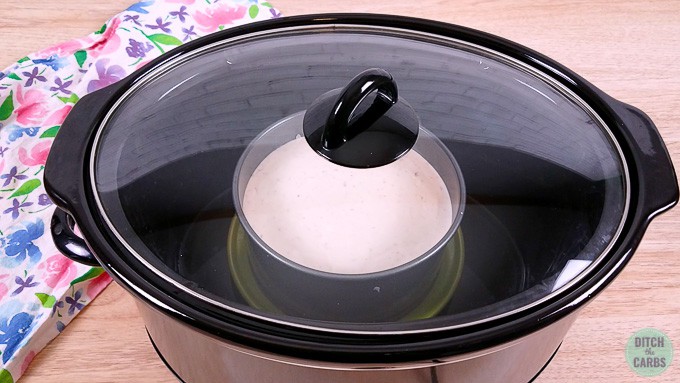 Cheesecake cooking in the slow cooker