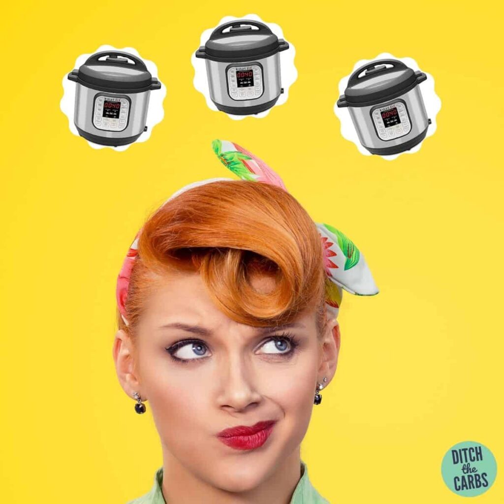a women with Instant Pot above her head
