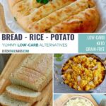 A collage of images for various bread, rice and potato substitutes  