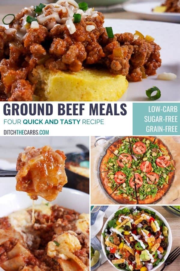 4 low-carb ground beef recipes Pinterest image collage