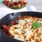 skillet showing dripping cheese and ground beef skillet lasagne