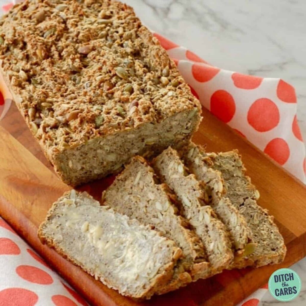 multigrain seed bread sliced with butter