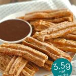 Keto Cinnamon Churro Chaffles served on a plate with chocolate dipping sauce