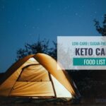 Keto camping food list with image of tent