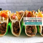 Four copycat keto Taco Bell soft tacos on a neon green taco holder.