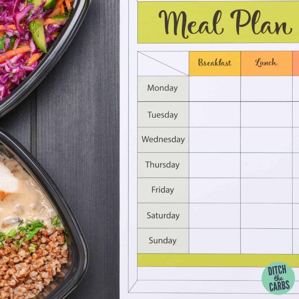 paper meal plan with food and a pen