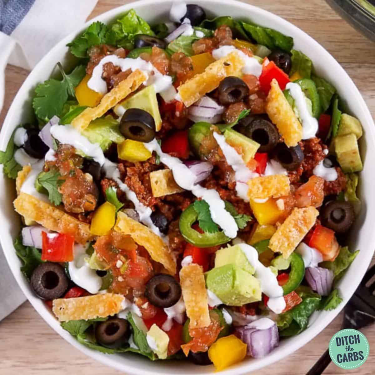 Keto Taco Salad w/ Cheese Taco Shells + Recipe Video