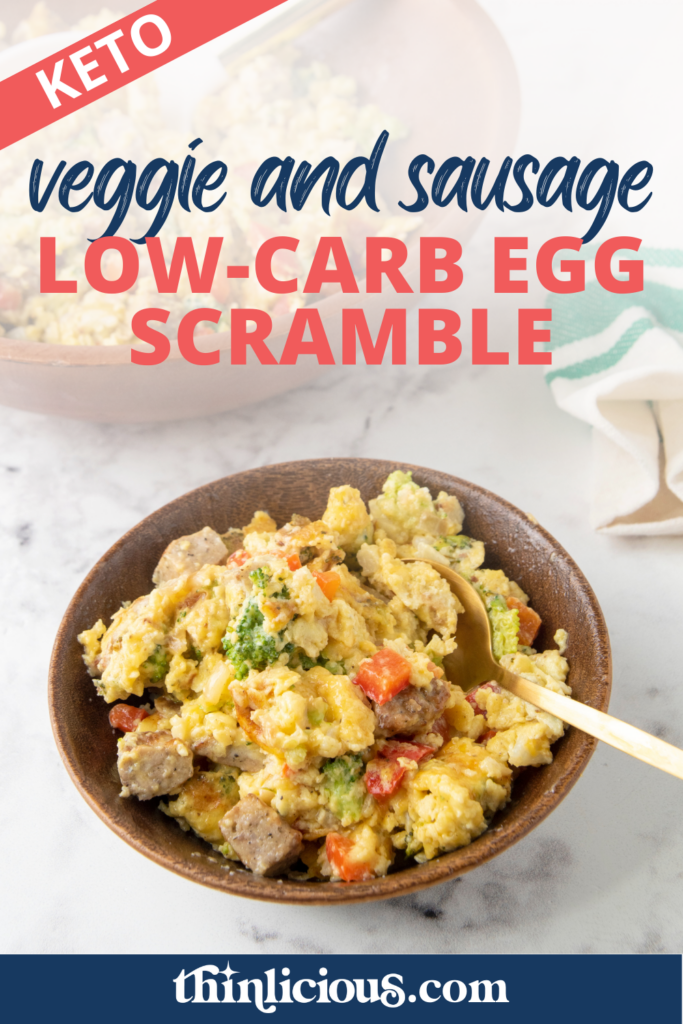 This colorful, flavor-packed, veggie & sausage low-carb egg scramble is one of my family's favorite weekend low carb breakfasts, and your family is sure to love it too! Plus it's a great way to use up your leftover veggies.