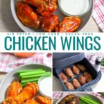 A collage showing 3 types of air fryer chicken wings.
