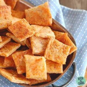 Low-Carb Chilli Crackers on a silver plate