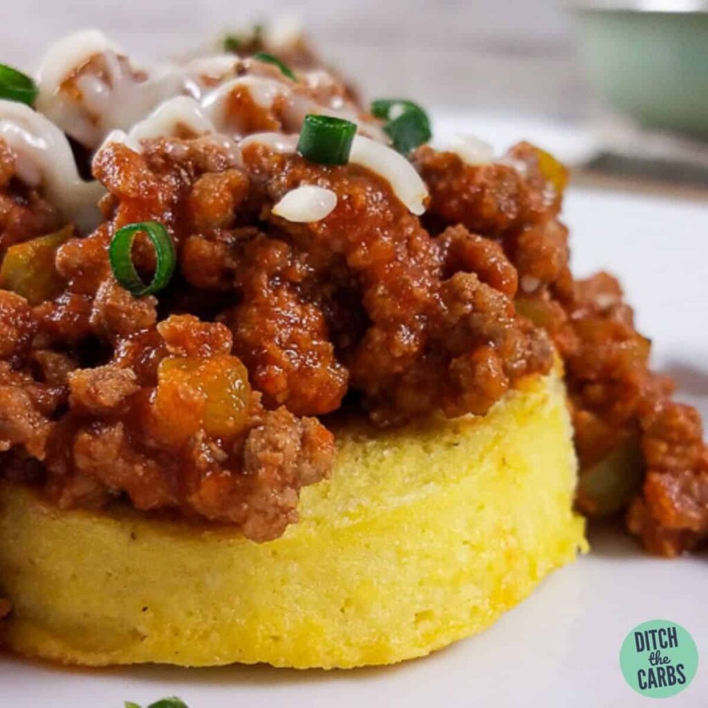 Low-carb sloppy joes served on a white plate.