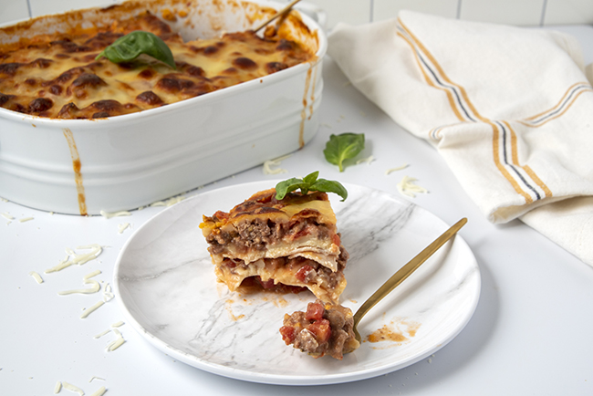 A slice of low-carb lasagna