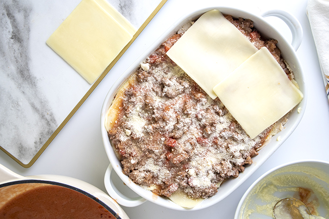 More ground beef and sliced cheese on the low-carb lasagna