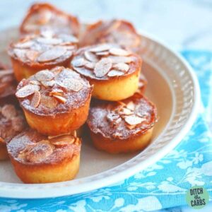 sugar-free bakewell tarts on a white plate