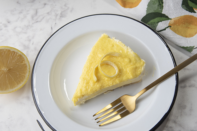 A slice of no-bake lemon cheesecake 