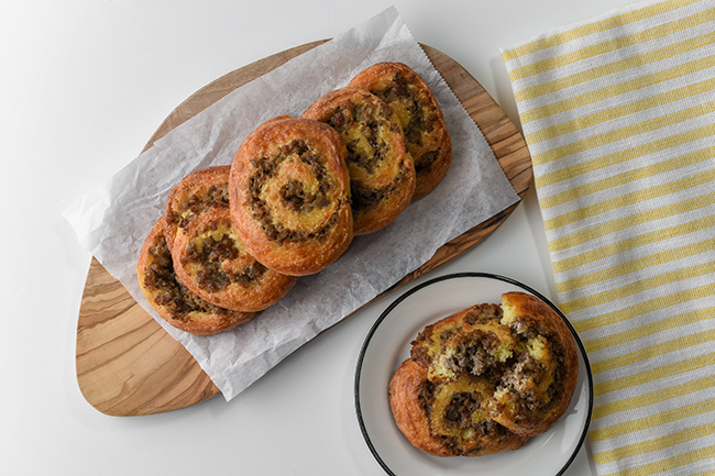 low carb sausage pinwheels made with keto florus