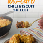 A beef chili covered in low-carb biscuits, baked to perfection in a cast-iron skillet - this low-carb upside down chili pie is the ultimate comfort food.