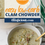 Cozy up with a steamy bowl of low-carb clam chowder. Topped with crispy bacon, this is the ultimate cold weather comfort food!