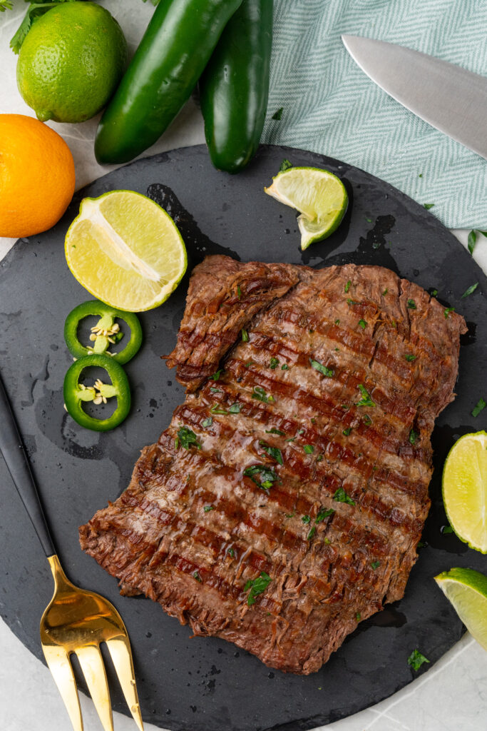 Cooked carne asada before slicing 