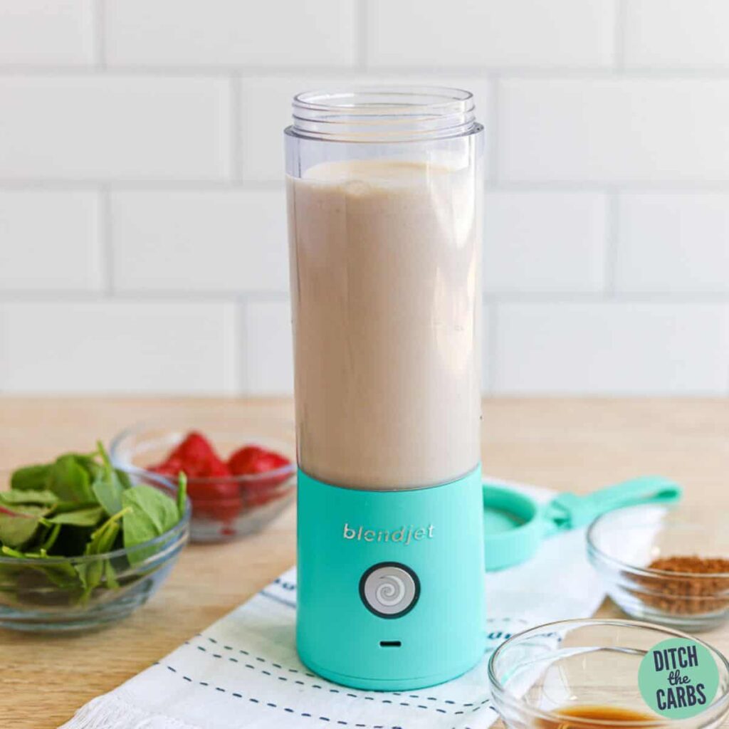 Low-Carb protein shake made in a personal sized blender.