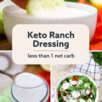 A collage showing keto ranch dressing being made at various stages.