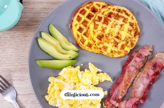 Keto Chaffle Breakfast Sandwich with Bacon and Egg - Green and Keto