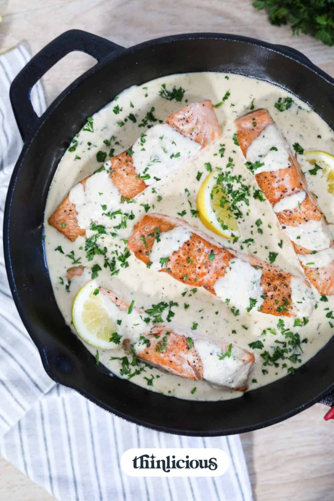 Easy Keto Salmon Recipe with Creamy Garlic Butter Sauce (One-Pan